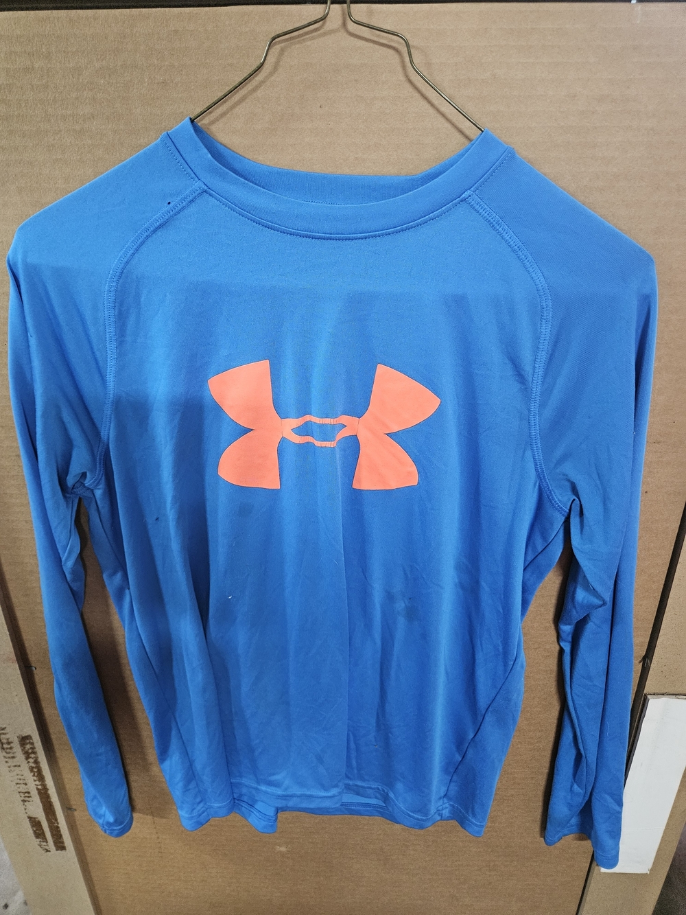 Under Armour Bright Blue Long Sleeve Shirt with Orange Logo
